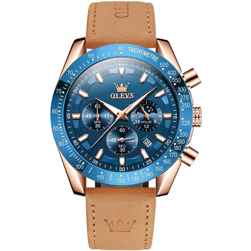 #Color_Brown Strap-Blue Dial Rose Trim