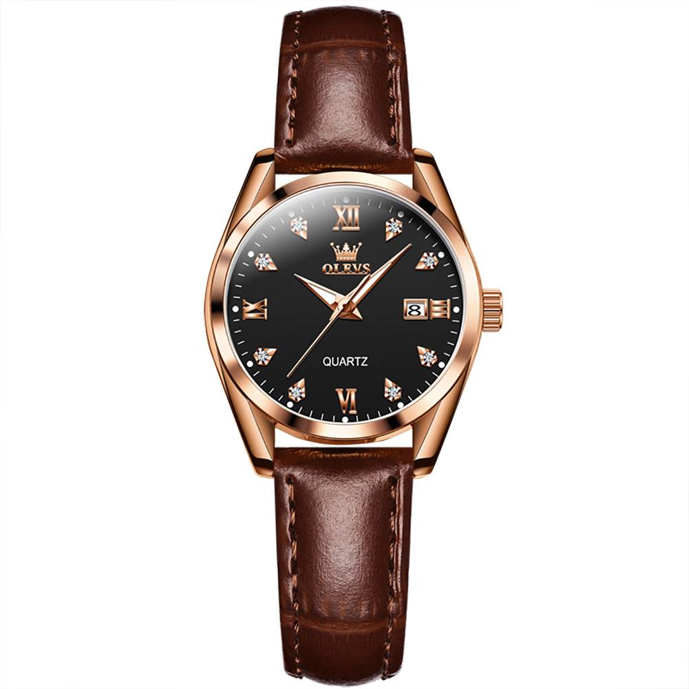 #Color_Brown Strap-Black Dial Rose Gold Trim