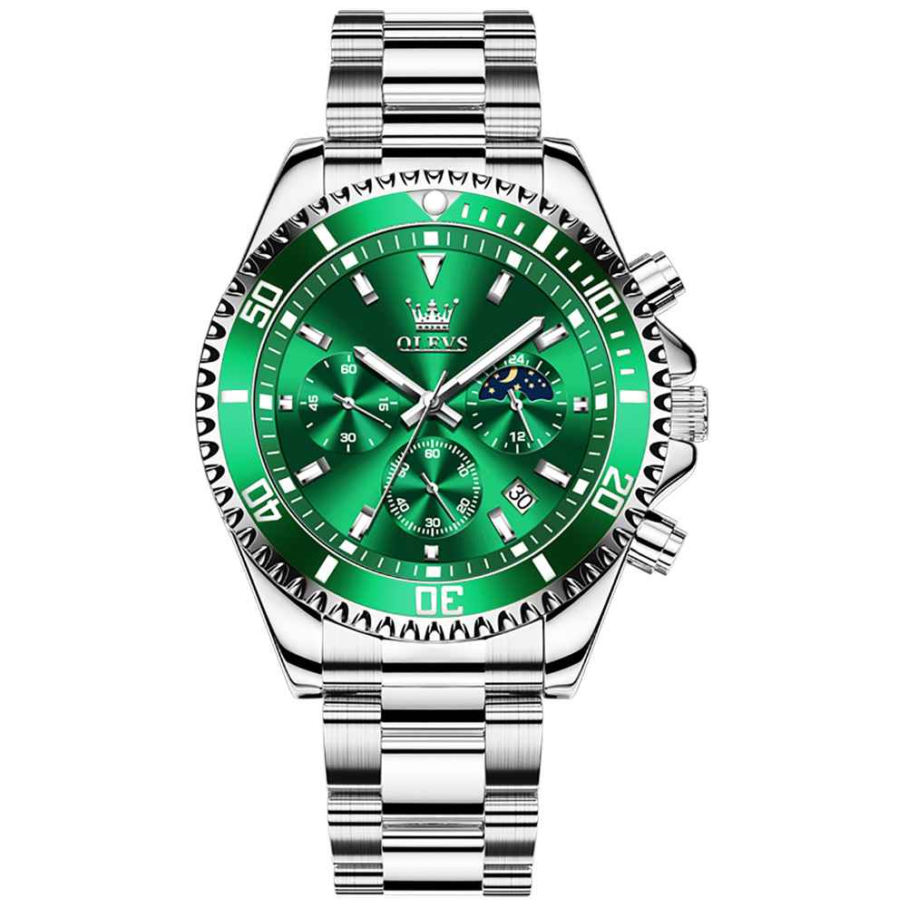 #Color_Silver Strap - Green Dial Silver Trim