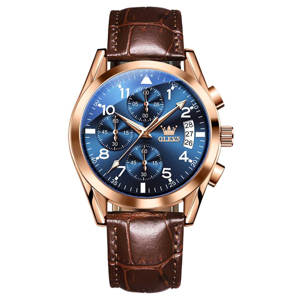 #Color_Brown Strap-Blue Dial Rose Gold Trim