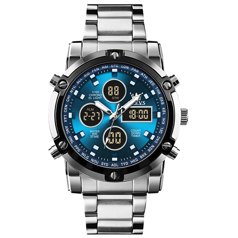 #Color_Black Strap-Blue Dial Silver Trim