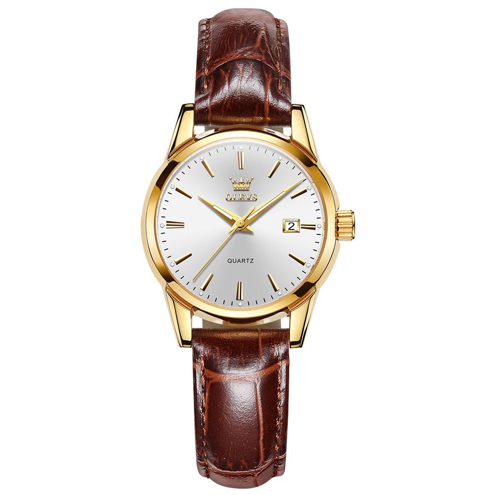 #Color_Brown Strap - White Dial Gold Trim