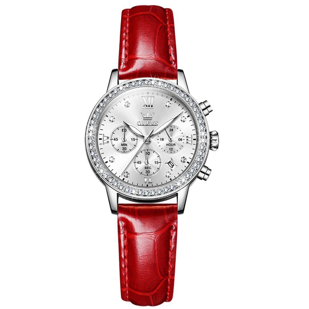 #Color_Red Strap-White Dial Silver Trim  价格