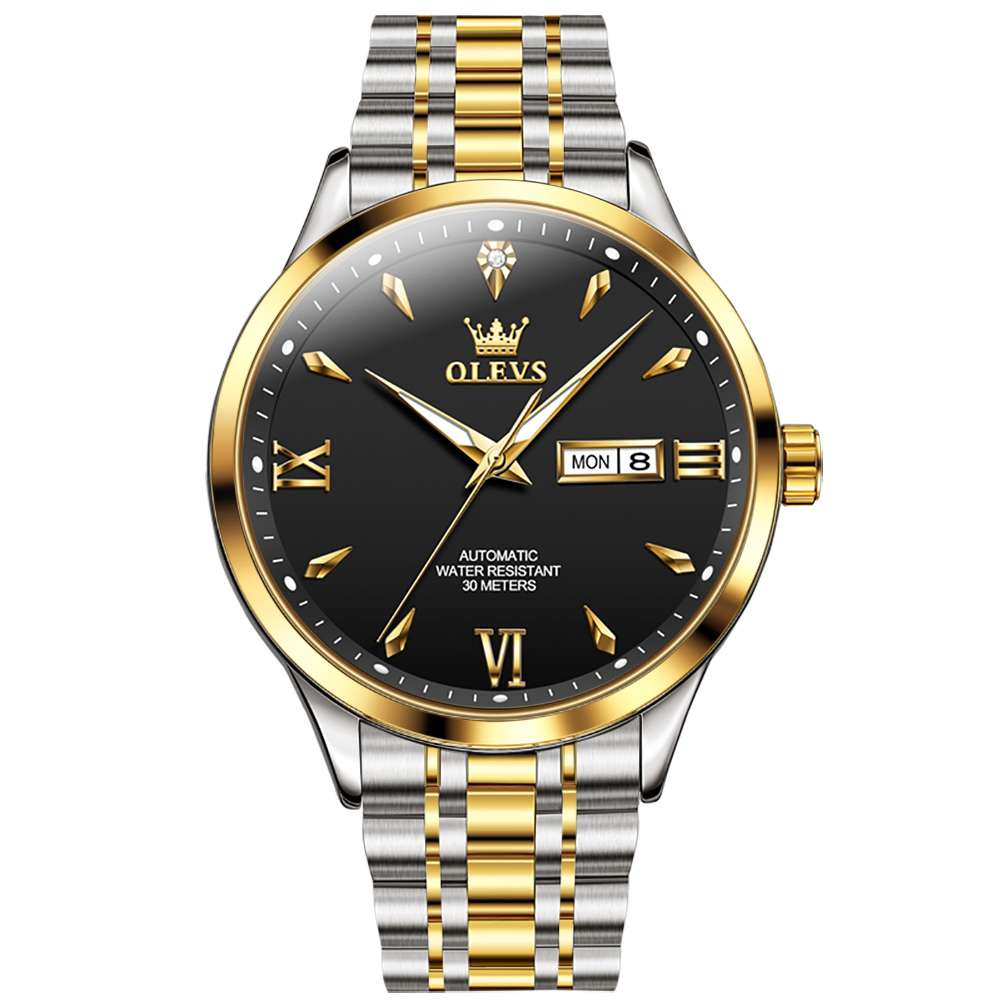 #color_Two Tone Strap-Black Dial Gold Trim