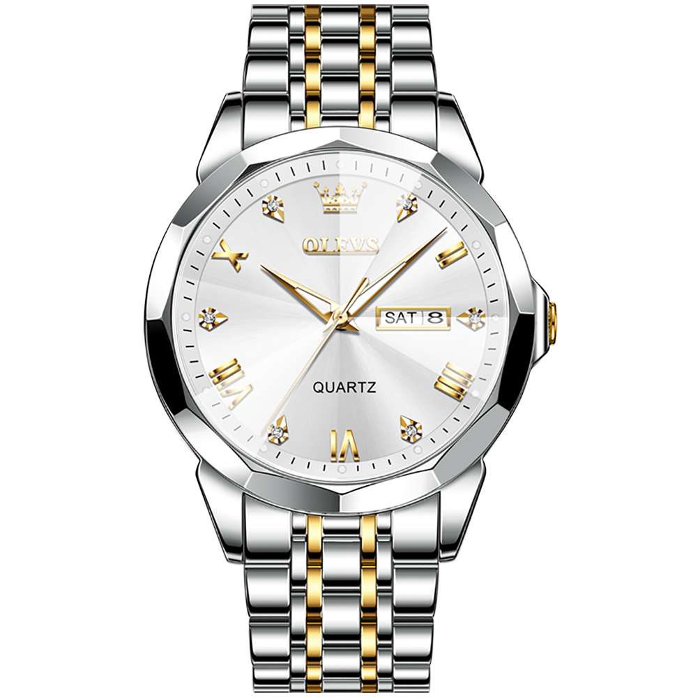 #Color_Two Tone Strap - White Dial Silver Trim