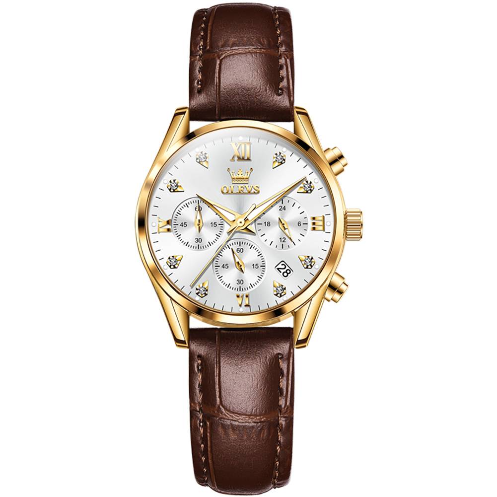 #Color_Brown Strap - White Dial Gold Trim