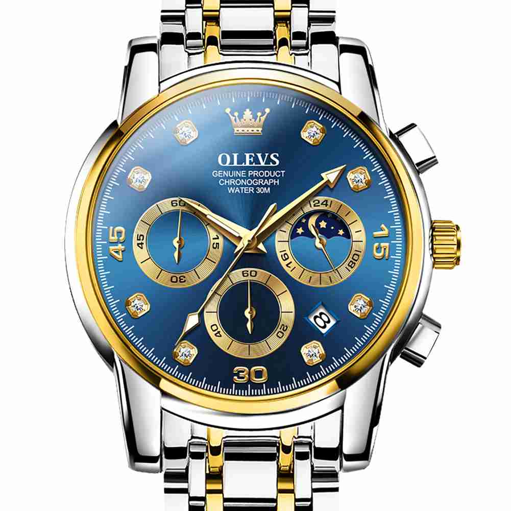 #Color_Two Tone Strap - Blue Dial Gold Trim