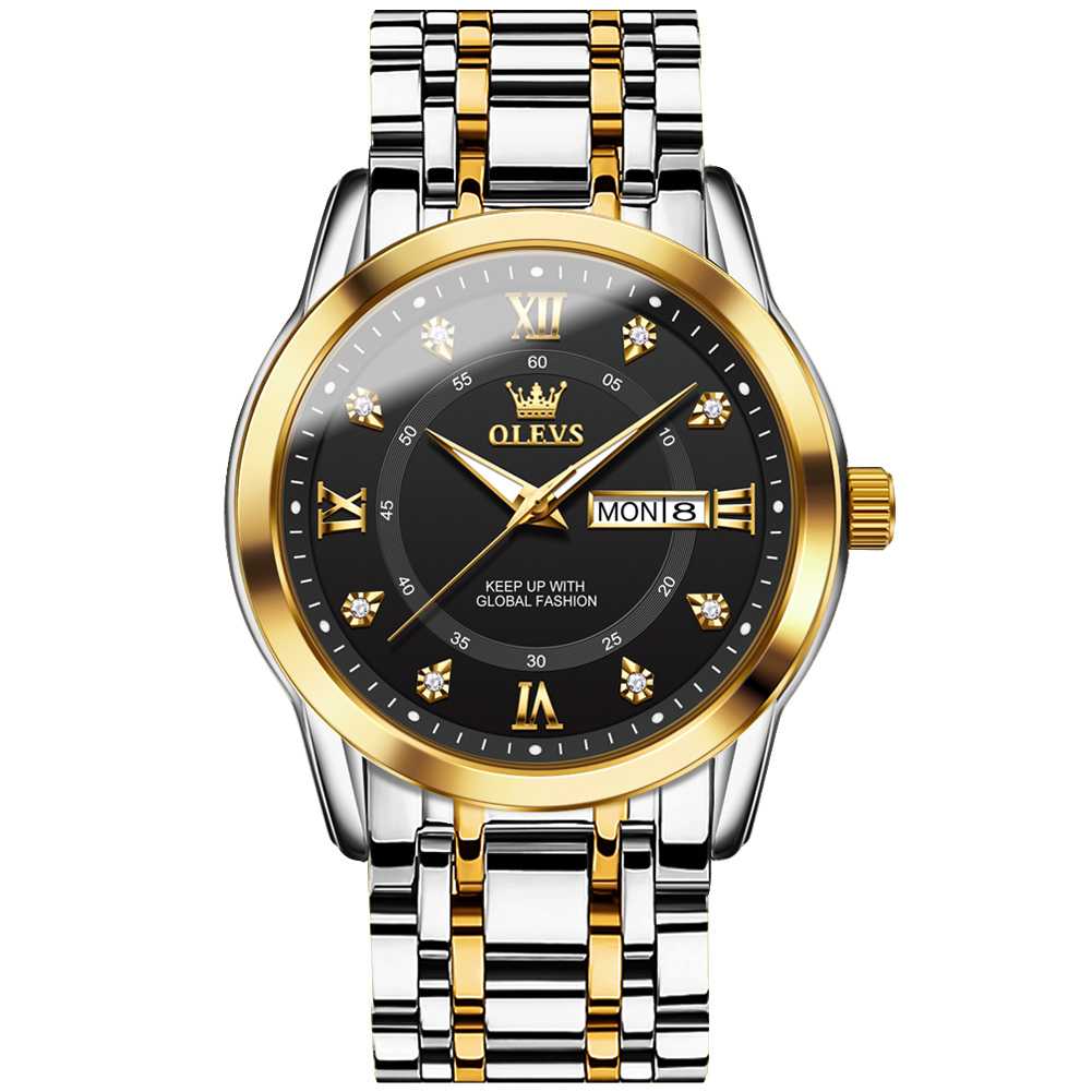 #Color_Two Tone Strap - Black Dial Gold Trim