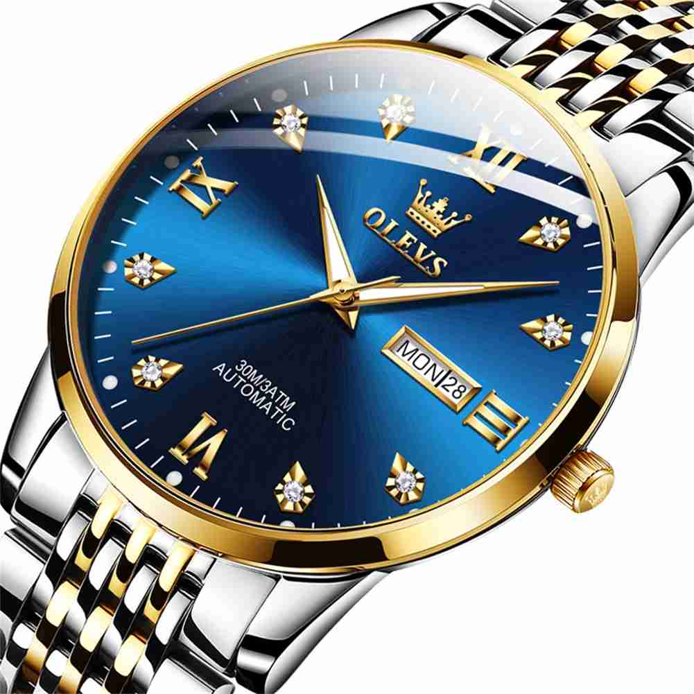 OLEVS 6673 Men's Mechanical Stainless Steel Watch With Diamond Face, Business Style