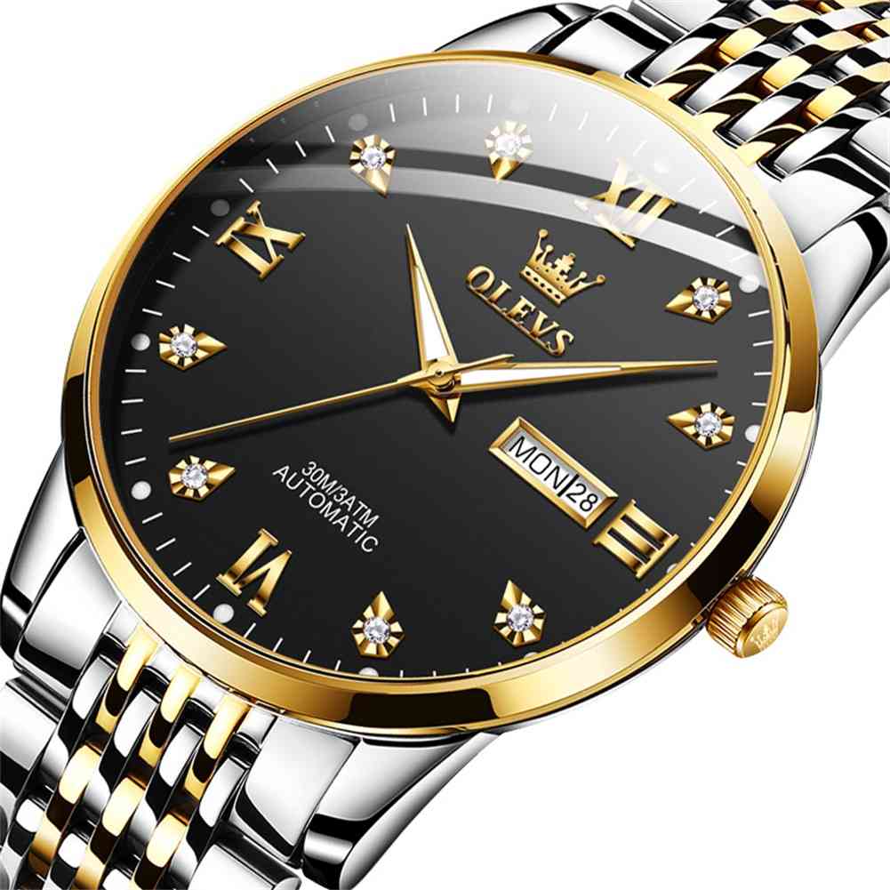 OLEVS 6673 Men's Mechanical Stainless Steel Watch With Diamond Face, Business Style