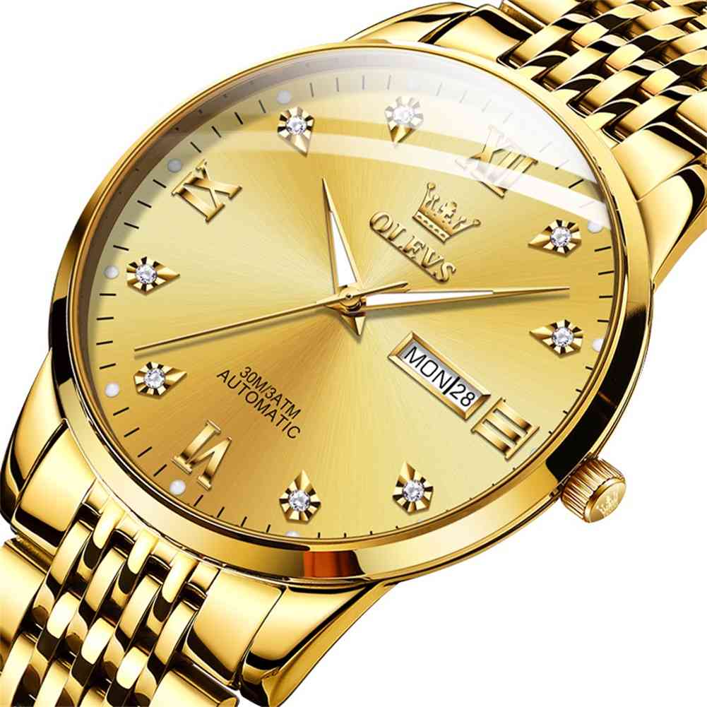 OLEVS 6673 Men's Mechanical Stainless Steel Watch With Diamond Face, Business Style