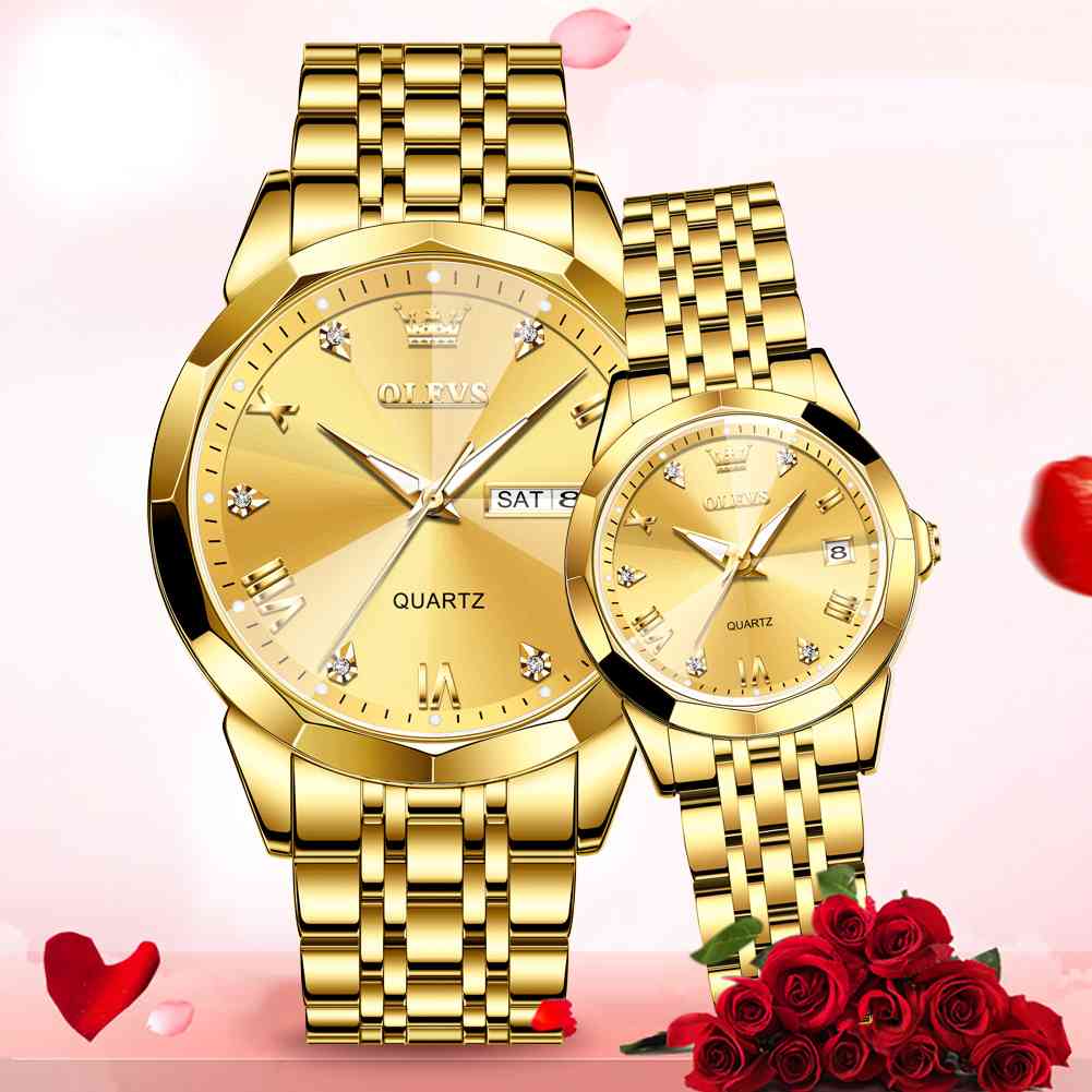 OLEVS 9931 Couple Watches His And Her Fashion Dresse Romantic Set Pair Matching Stainless Steel Strap Luminous Waterproof Wrist Watch