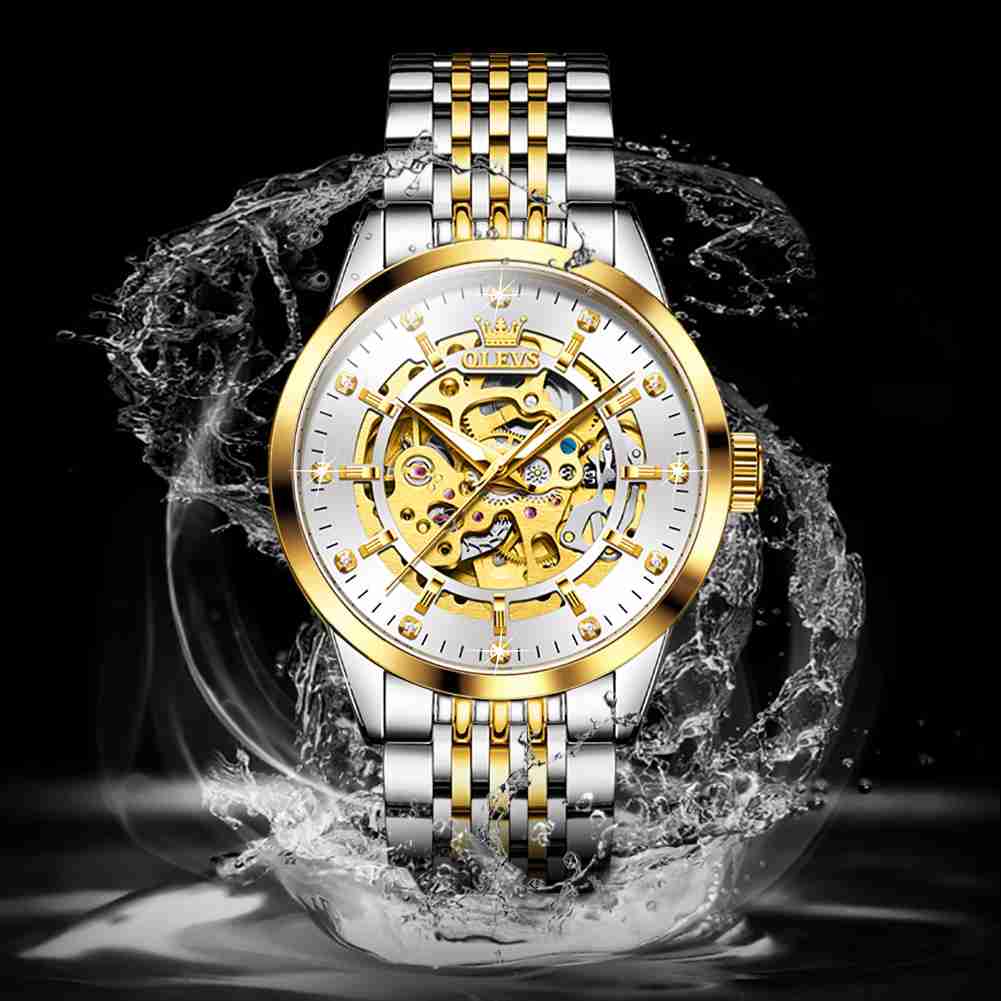 OLEVS 9920 Uhren für Männer Automatische Skelettuhr Mechanische Gold Armbanduhren Business Luxus Diamant Edelstahl Wasserdicht Leuchtend