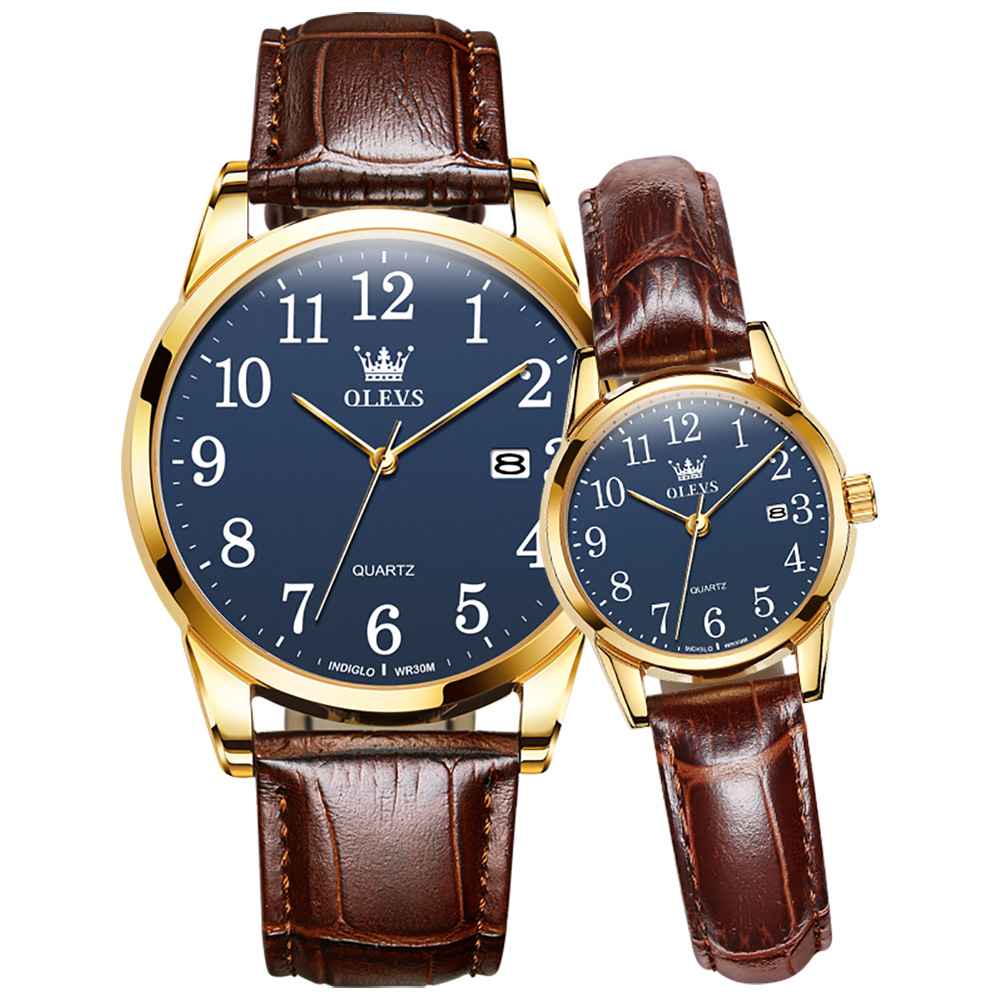 #Color_Brown Strap-Blue Dial Gold Trim