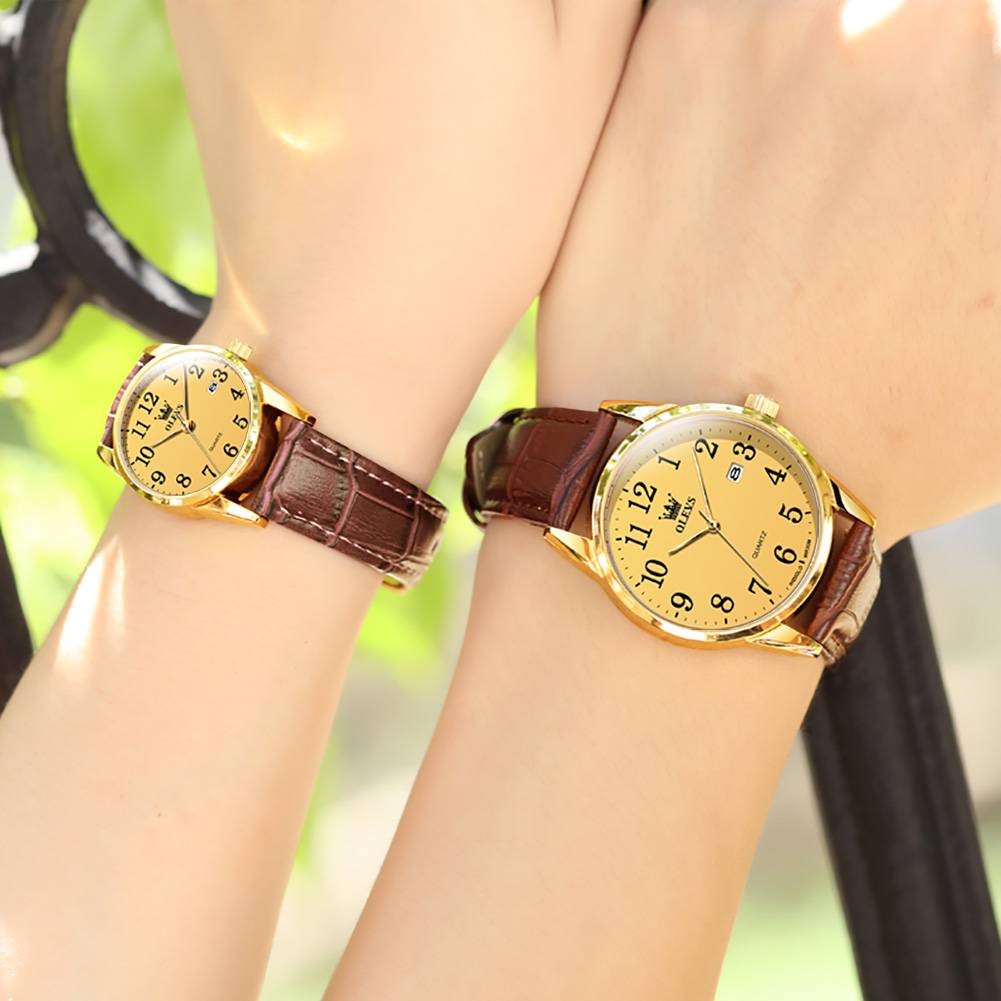 OLEVS 5566 Couple Watches His And Her Fashion Dresse Date Watches Luminous Waterproof Wrist Watch