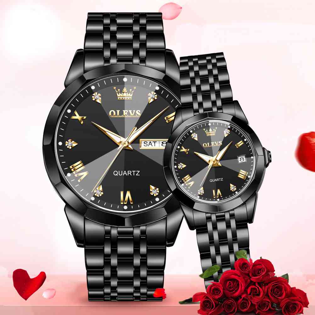 OLEVS 9931 Couple Watches His And Her Fashion Dresse Romantic Set Pair Matching Stainless Steel Strap Luminous Waterproof Wrist Watch