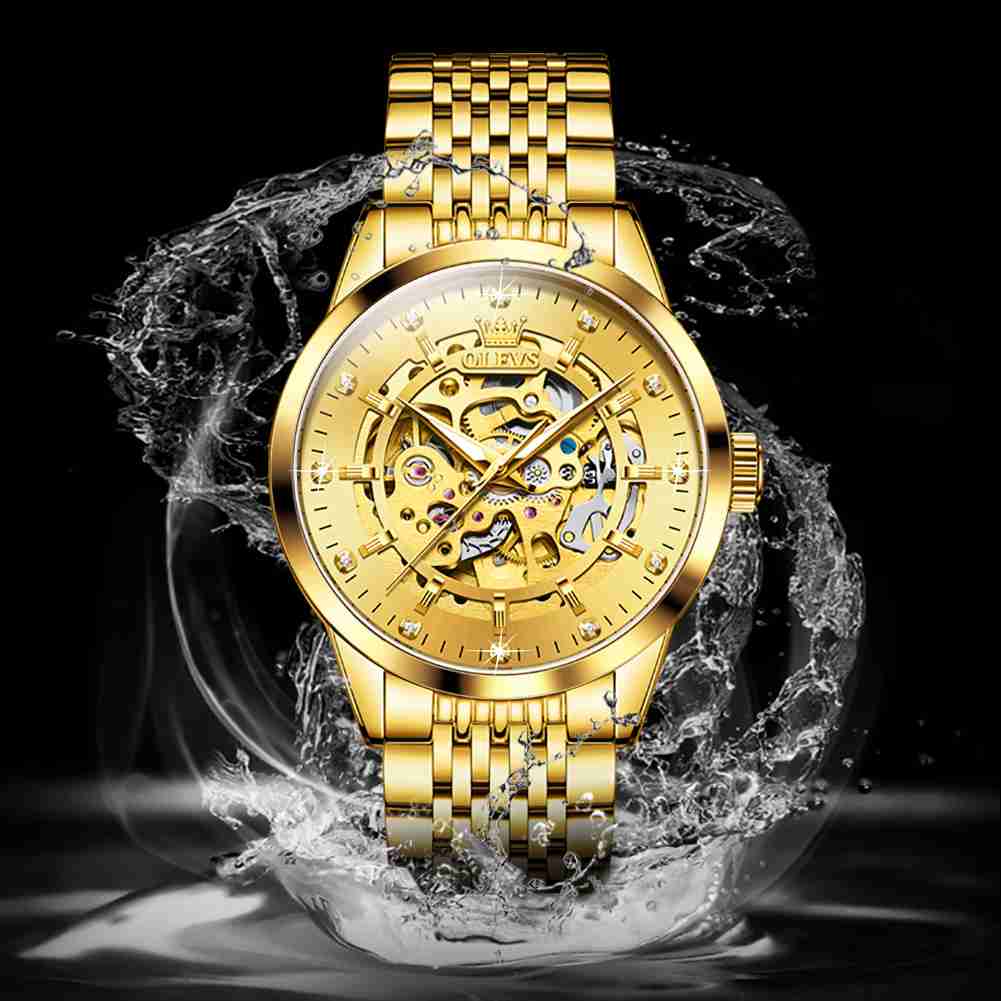 OLEVS 9920 Uhren für Männer Automatische Skelettuhr Mechanische Gold Armbanduhren Business Luxus Diamant Edelstahl Wasserdicht Leuchtend