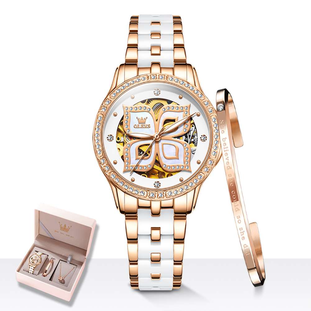 OLEVS 6612 Women's Fashion Mechanical Watch - Luxury Diamond Design