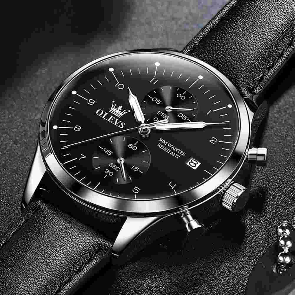 OLEVS 2880 Men's Leather Watch Tourbillon Luxury Dress Watch Chronograph Stopwatch Calendar Waterproof Luminous