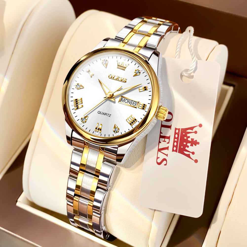 OLEVS 5563 Watch For Women Diamond Fashion Elegant Dress Ladies Watch Two Tone Wrist Watches Waterproof Luminous