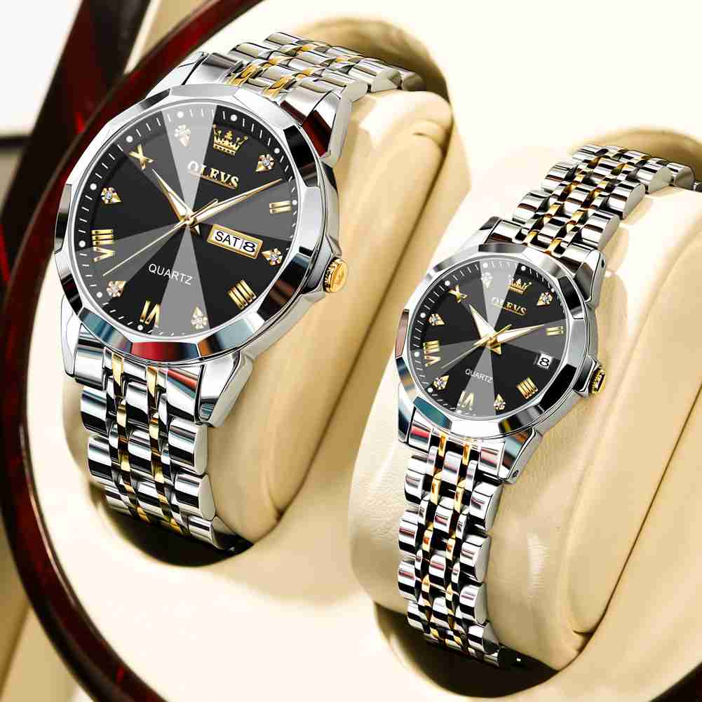 OLEVS 9931 Couple Watches His And Her Fashion Dresse Romantic Set Pair Matching Stainless Steel Strap Luminous Waterproof Wrist Watch