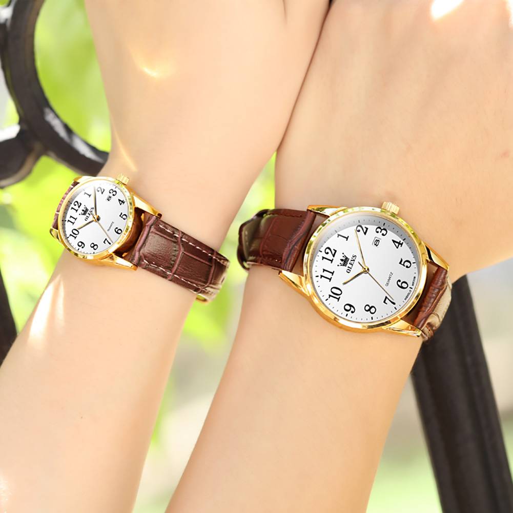 OLEVS 5566 Couple Watches His And Her Fashion Dresse Date Watches Luminous Waterproof Wrist Watch