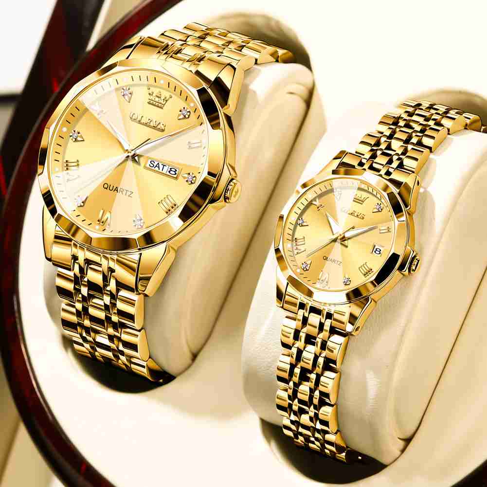 OLEVS 9931 Couple Watches His And Her Fashion Dresse Romantic Set Pair Matching Stainless Steel Strap Luminous Waterproof Wrist Watch