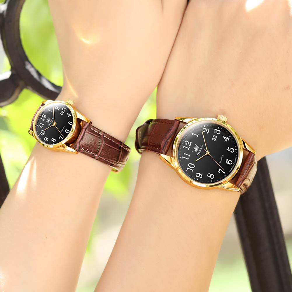 OLEVS 5566 Couple Watches His And Her Fashion Dresse Date Watches Luminous Waterproof Wrist Watch