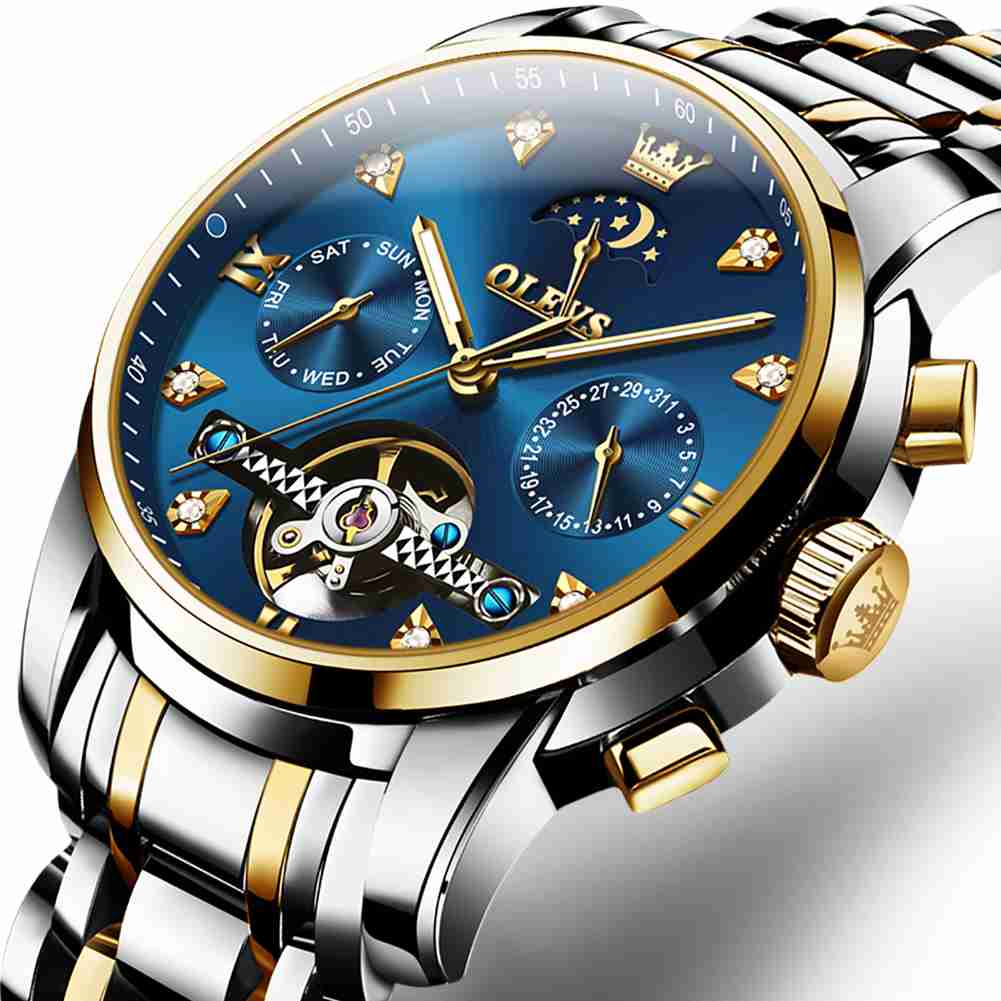 OLEVS 6678 Automatic Watches For Men Gold Luxury Dress Wrist Watch Self Winding Mechanical Skeleton Tourbillon Watch