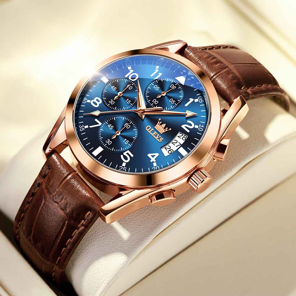 #Color_Brown Strap-Blue Dial Rose Gold Trim