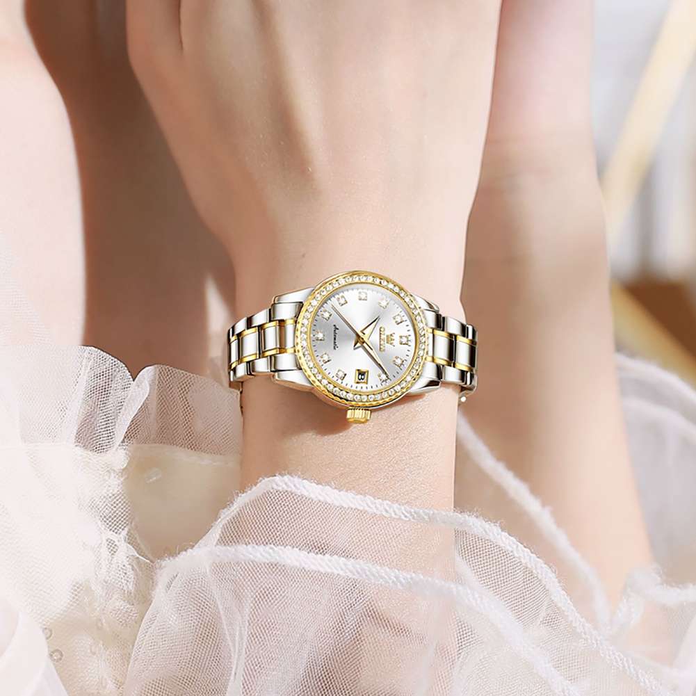 OLEVS 7003 Womens Watches Diamond Luxury Dress Wrist Watch Stainless Steel Waterproof Luminous Date