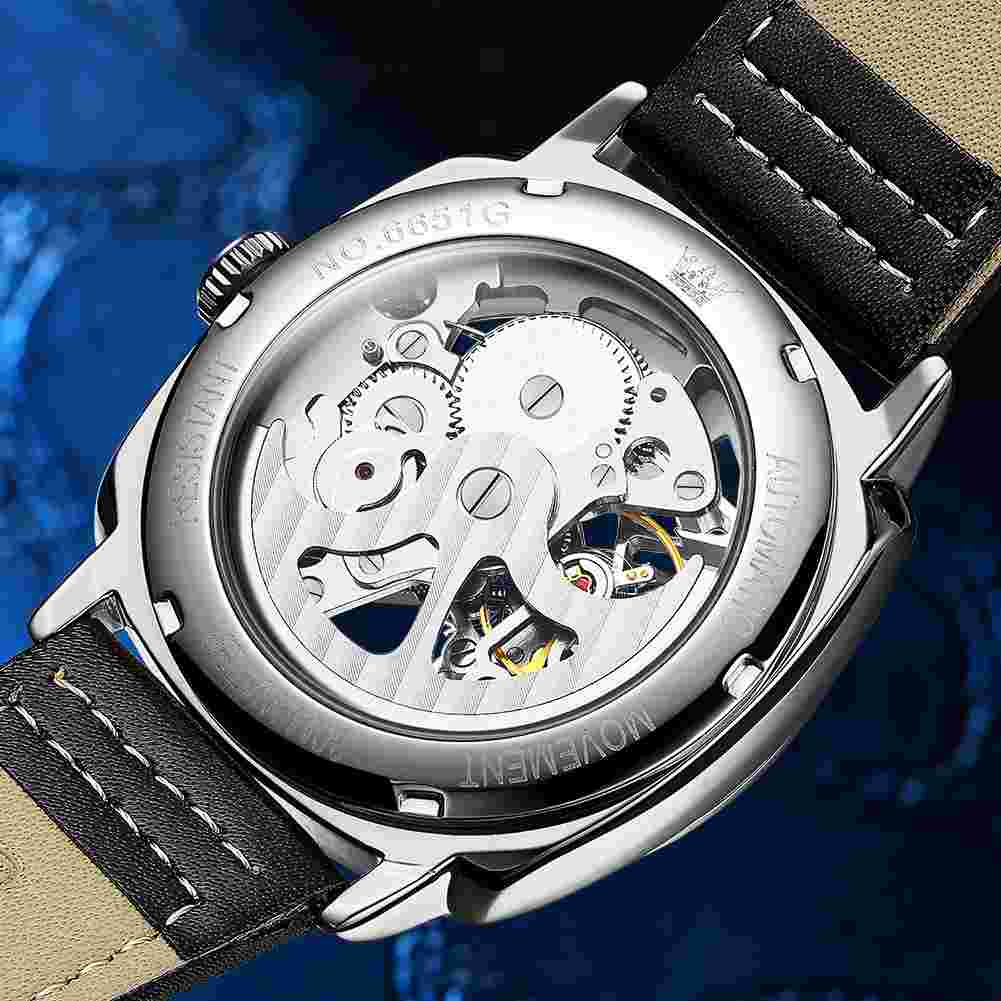 OLEVS 6651 Automatic Skeleton Men's Watches - Self-Winding Mechanics, Luxury Leather Strap, Steampunk Style, Luminous, Waterproof Wristwatches