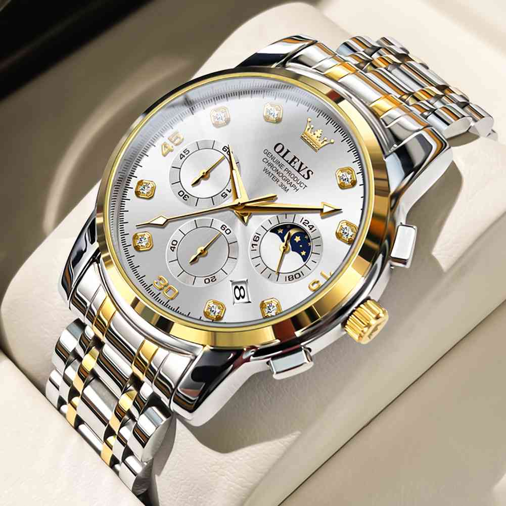 OLEVS 2889 Gold Watch Men Dress Diamond Tonneau Big Face Men Wrist Watch Waterproof Dual Watch Gift