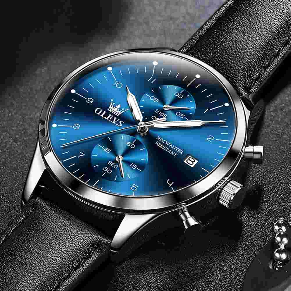 OLEVS 2880 Men's Leather Watch Tourbillon Luxury Dress Watch Chronograph Stopwatch Calendar Waterproof Luminous