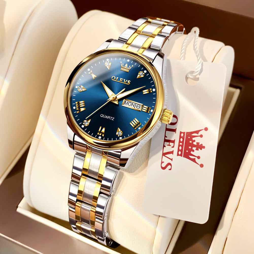 #Color_Two Tone Strap - Blue Dial Gold Trim