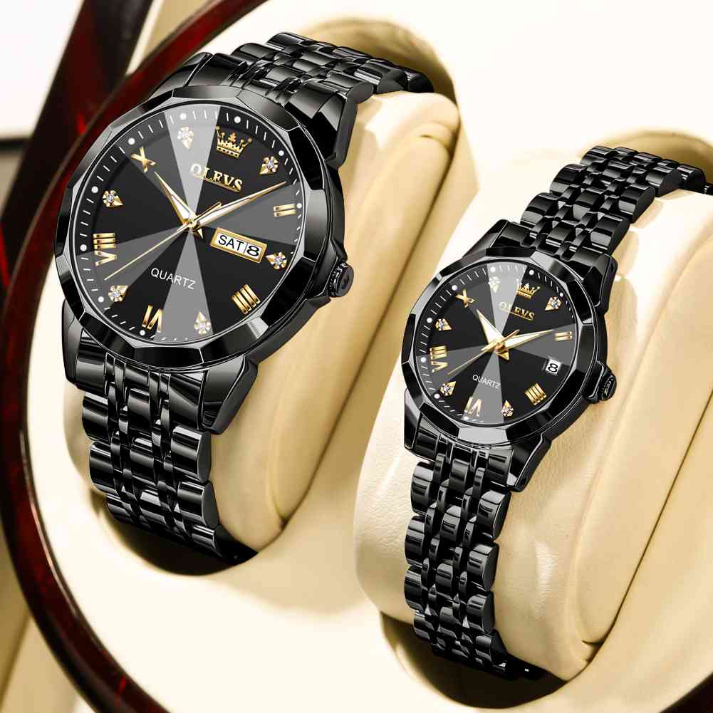 OLEVS 9931 Couple Watches His And Her Fashion Dresse Romantic Set Pair Matching Stainless Steel Strap Luminous Waterproof Wrist Watch