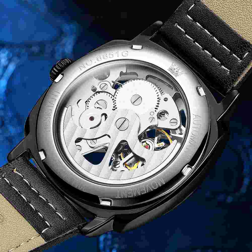 OLEVS 6651 Automatic Skeleton Men's Watches - Self-Winding Mechanics, Luxury Leather Strap, Steampunk Style, Luminous, Waterproof Wristwatches