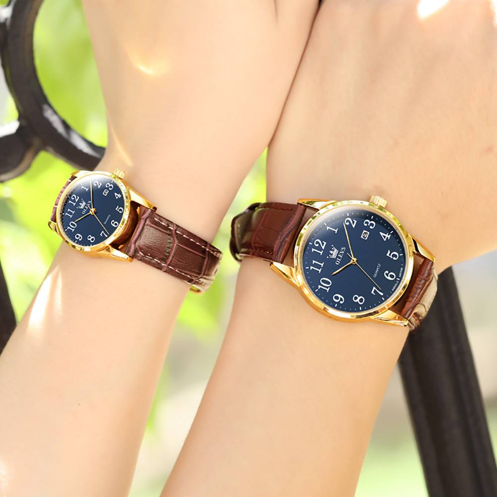 #Color_Brown Strap-Blue Dial Gold Trim