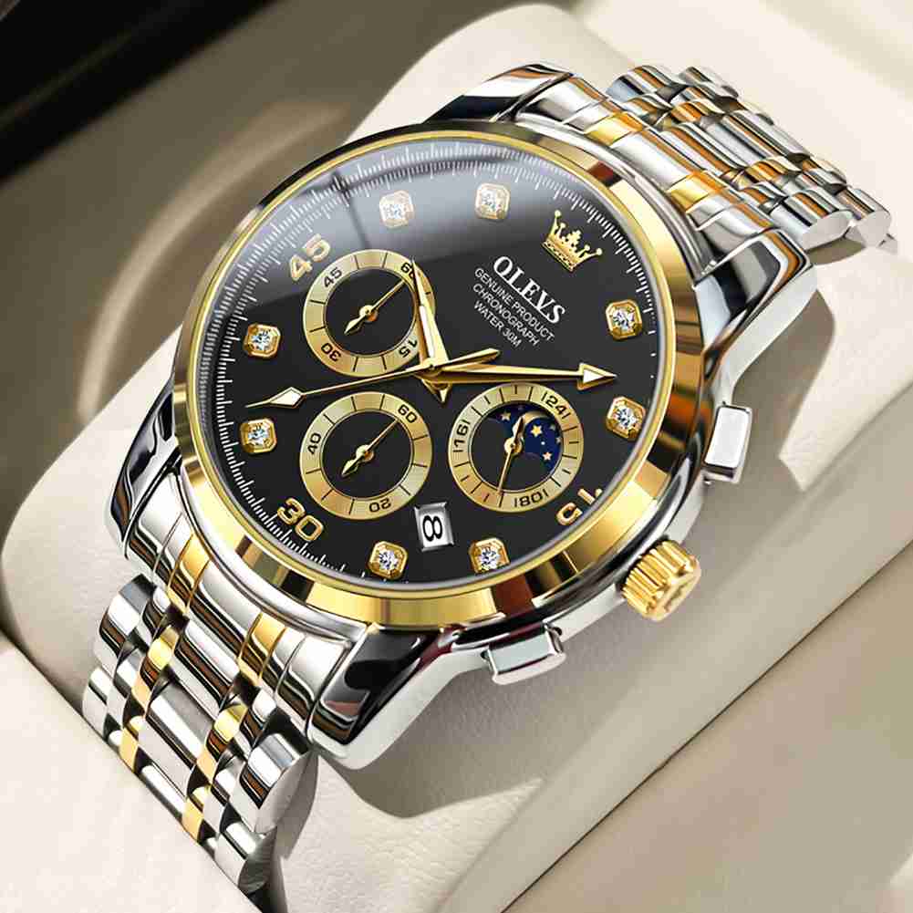 OLEVS 2889 Gold Watch Men Dress Diamond Tonneau Big Face Men Wrist Watch Waterproof Dual Watch Gift