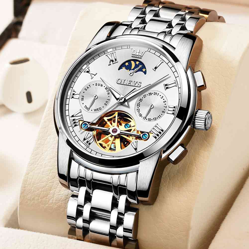 OLEVS 6617 Herren-Automatikuhr, Skelett-Tourbillon, mechanisch, mit Selbstaufzug, luxuriöse Armbanduhr, wasserdicht, leuchtende Uhr, Geschenk