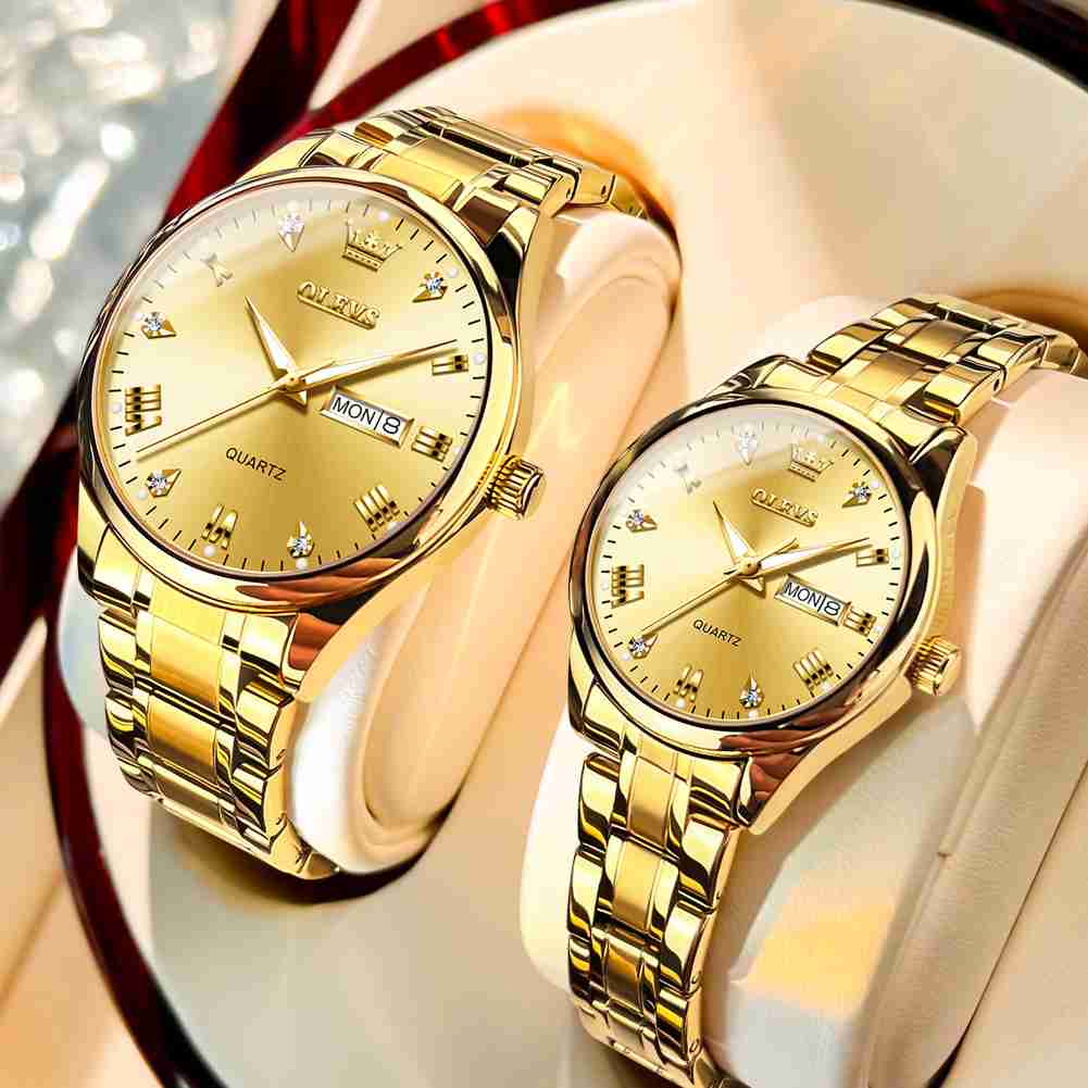 OLEVS 5563 Watch For Couple's Diamond Fashion Elegant Dress  Watch Two Tone Wrist Watches Waterproof Luminous