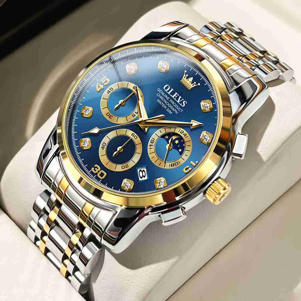 #Color_Two Tone Strap - Blue Dial Gold Trim