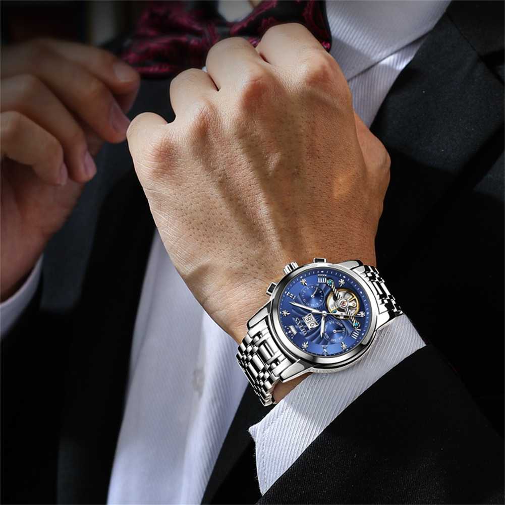 OLEVS 9910 Automatic Watches For Men Gold Luxury Dress Wrist Watch Self Winding Mechanical Skeleton Tourbillon Watch