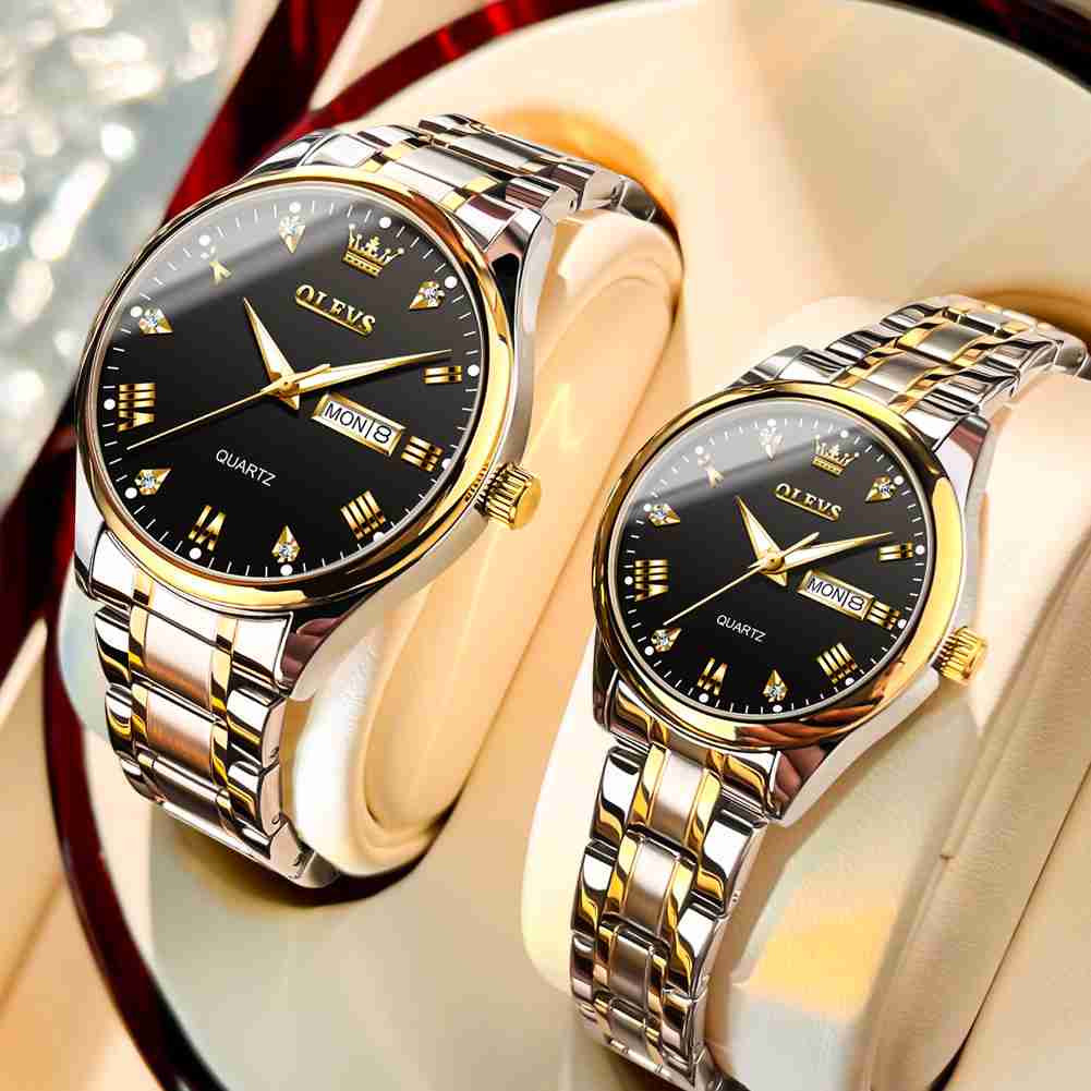 OLEVS 5563 Watch For Couple's Diamond Fashion Elegant Dress  Watch Two Tone Wrist Watches Waterproof Luminous