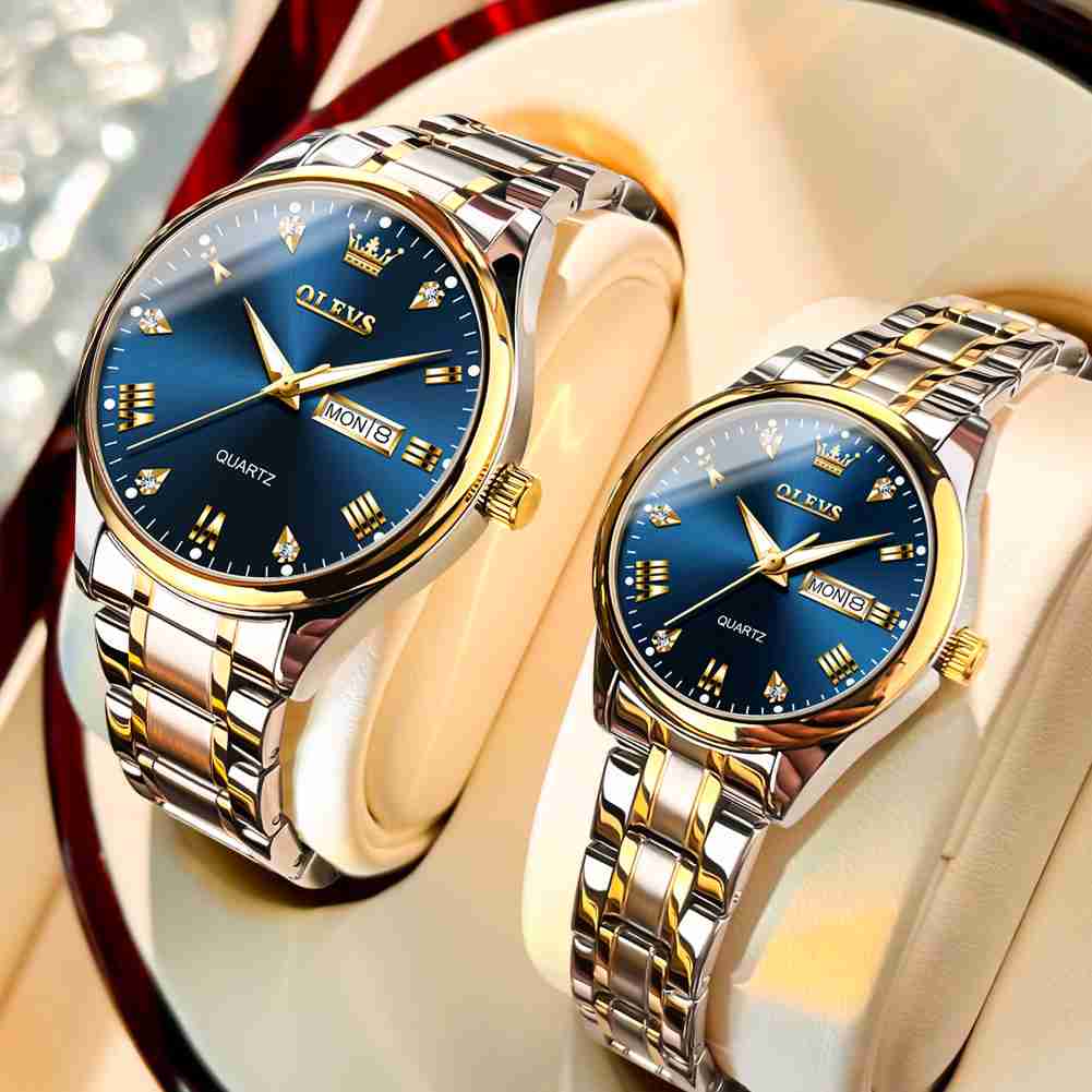 OLEVS 5563 Watch For Couple's Diamond Fashion Elegant Dress  Watch Two Tone Wrist Watches Waterproof Luminous