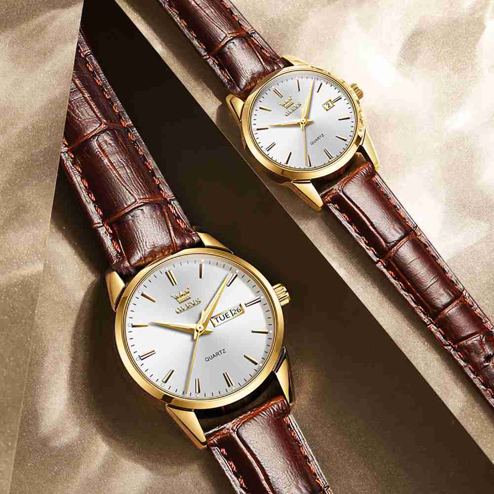 #Color_Brown Strap-White Dial Gold Trim