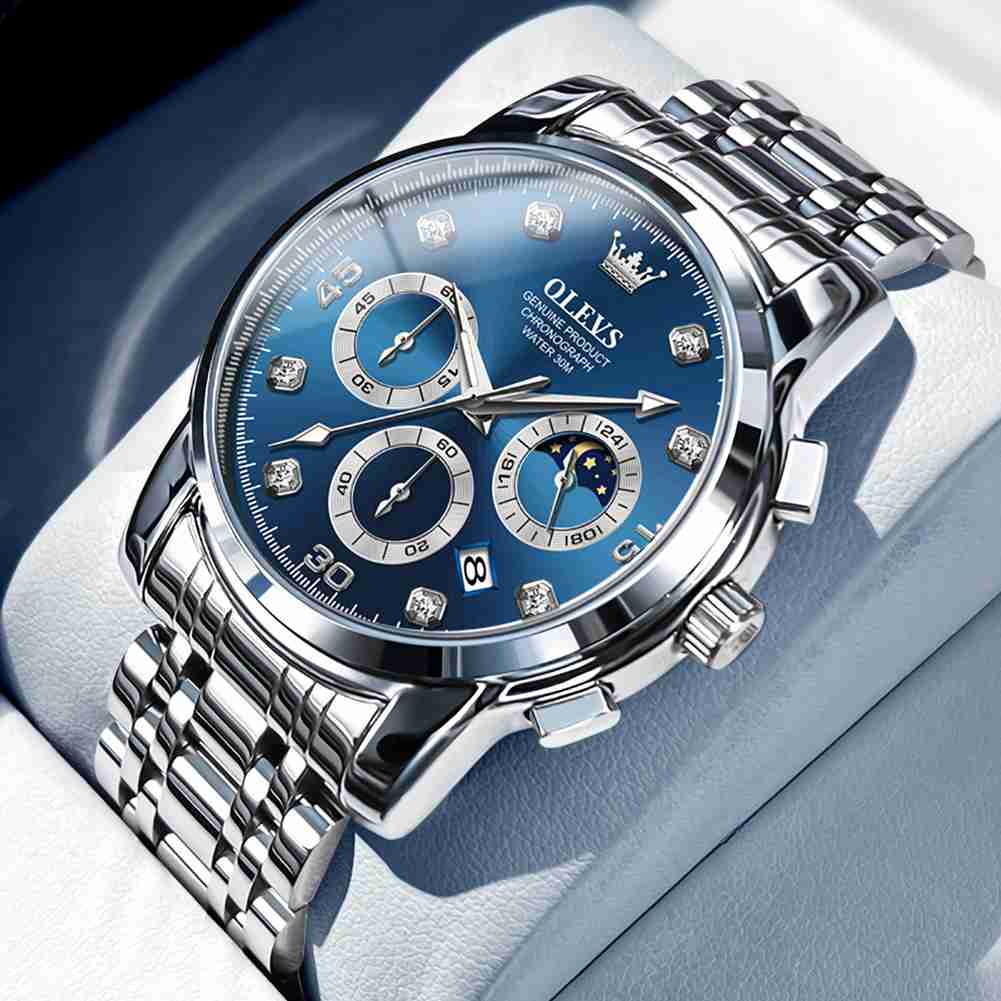 OLEVS 2889 Gold Watch Men Dress Diamond Tonneau Big Face Men Wrist Watch Waterproof Dual Watch Gift