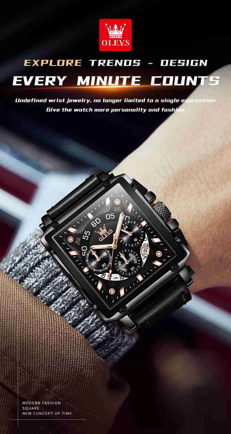 OLEVS 9919 Watches For Men Chronograph Fashion Dress Watch Waterproof Luminous Casual Square Wrist Watches