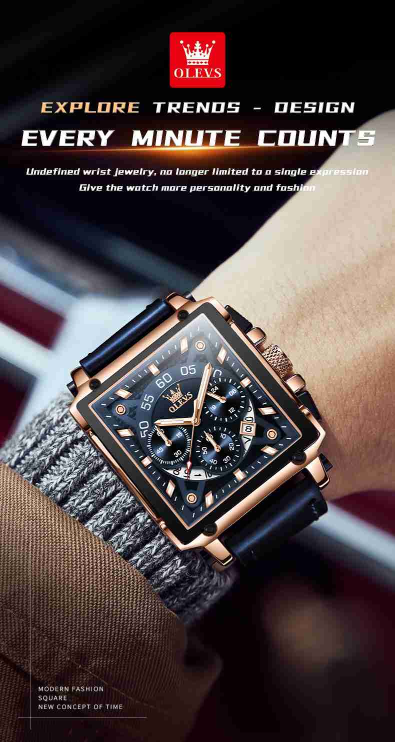 OLEVS 9919 Watches For Men Chronograph Fashion Dress Watch Waterproof Luminous Casual Square Wrist Watches