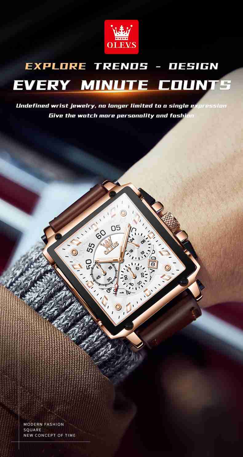 OLEVS 9919 Watches For Men Chronograph Fashion Dress Watch Waterproof Luminous Casual Square Wrist Watches